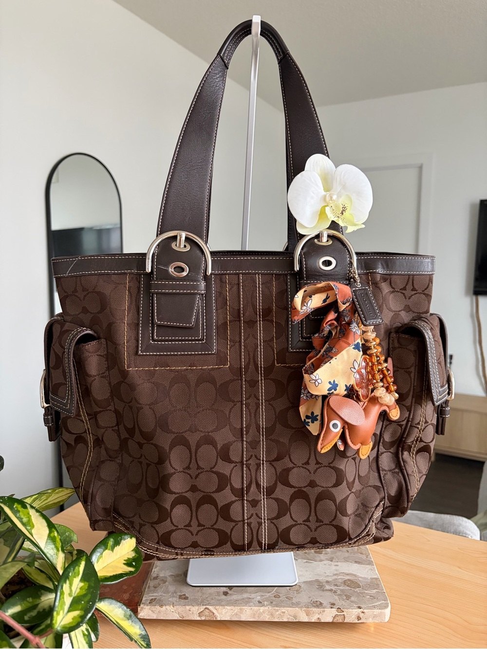RARE Coach Chocolate Brown Large SoHo Tote - Multi Pockets